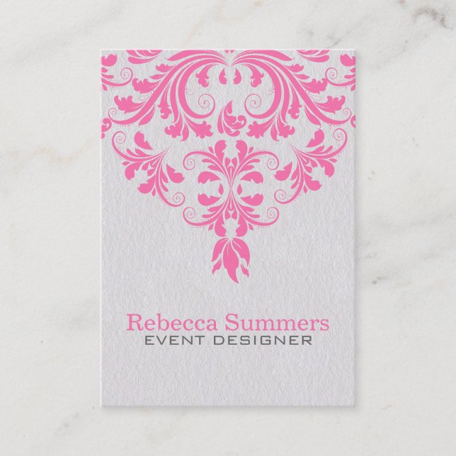 Light Grey Background And Pink Floral Lace Business Card (Front)