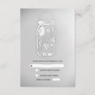 light grey beach mason jar wedding RSVP cards