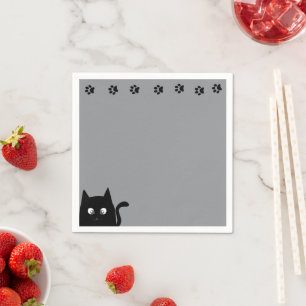 Light Grey Black Cat Paws Napkin