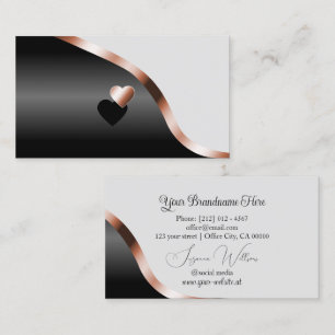 Light Grey Black Wavy Rose Gold Decor with Hearts Business Card