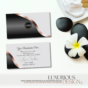 Light Grey Black Wavy Rose Gold Decor with Logo Business Card