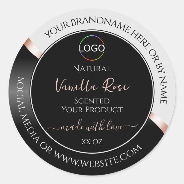 Light Grey Black Wavy Rose Gold Labels with Logo (Front)
