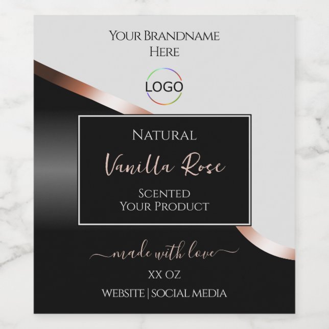 Light Grey Black Wavy Rose Gold Labels with Logo (Single Label)