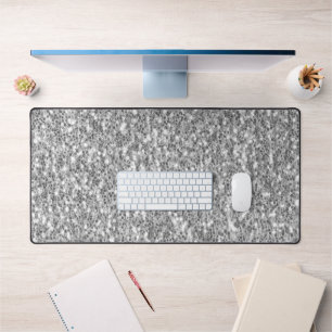 Light grey black white glitter sparkles desk mat