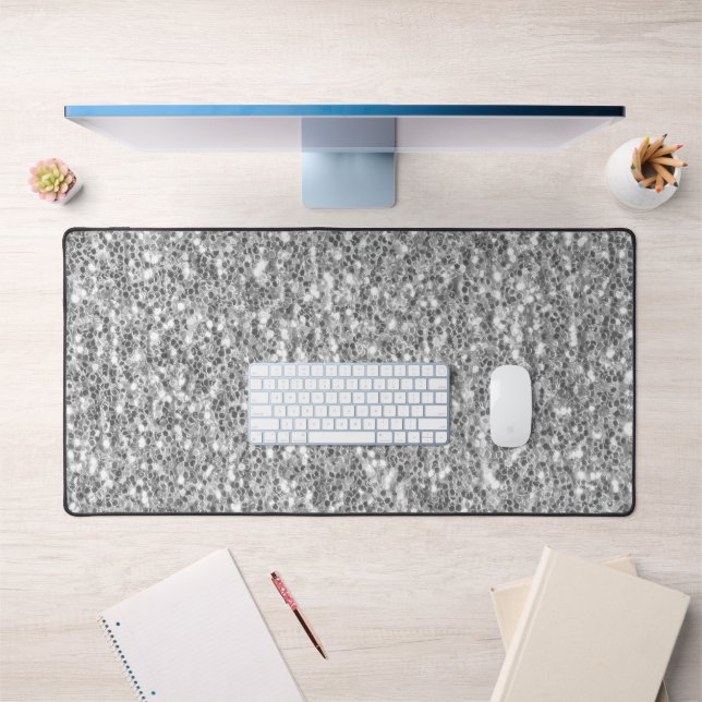 Light grey black white glitter sparkles desk mat (Office 1)