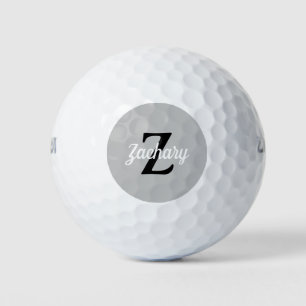 Light Grey Black White Monogram Retro Personalised Golf Balls