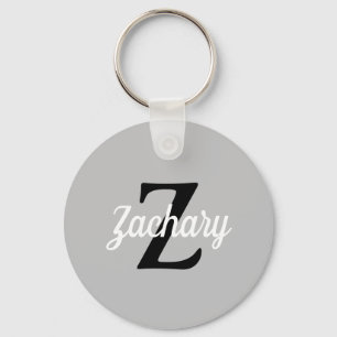 Light Grey Black White Retro Monogram Personalised Key Ring