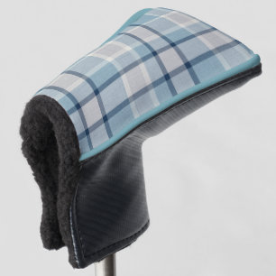 Light grey-blue textured checkered  golf head cover