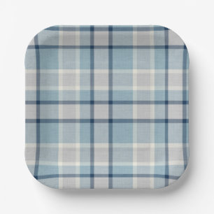 Light grey-blue textured chequered paper plate