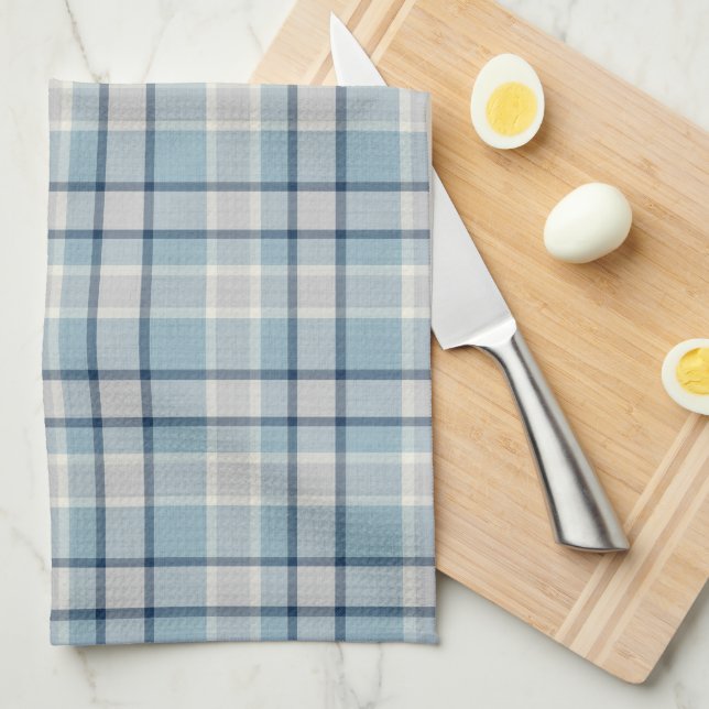 Light grey-blue textured chequered  tea towel (Quarter Fold)