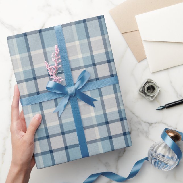 Light grey-blue textured chequered  wrapping paper (Gifting)