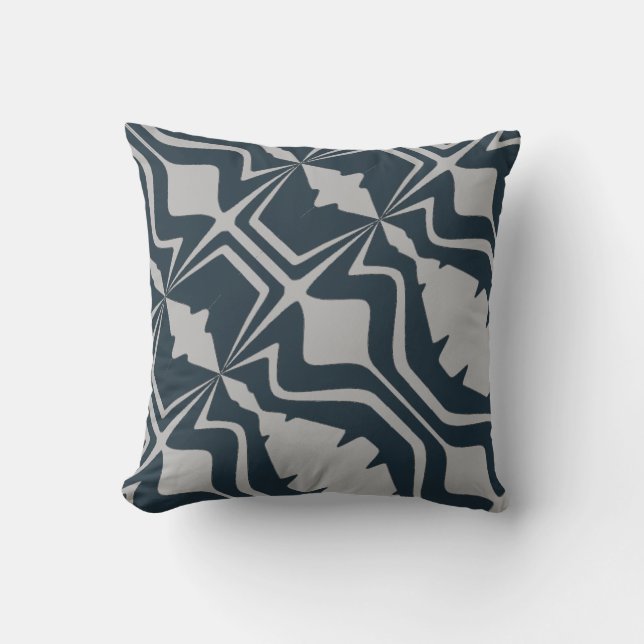 Light Grey Bold Diagonal Sound Waves on Navy Cushion (Front)