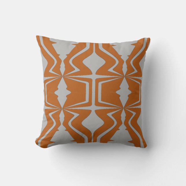 Light Grey Bold Large Sound Wave Designs on Orange Cushion (Front)