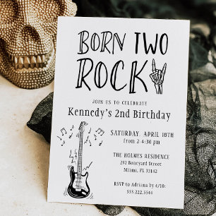 Light Grey Born Two Rock Guitar 2nd Birthday Invitation