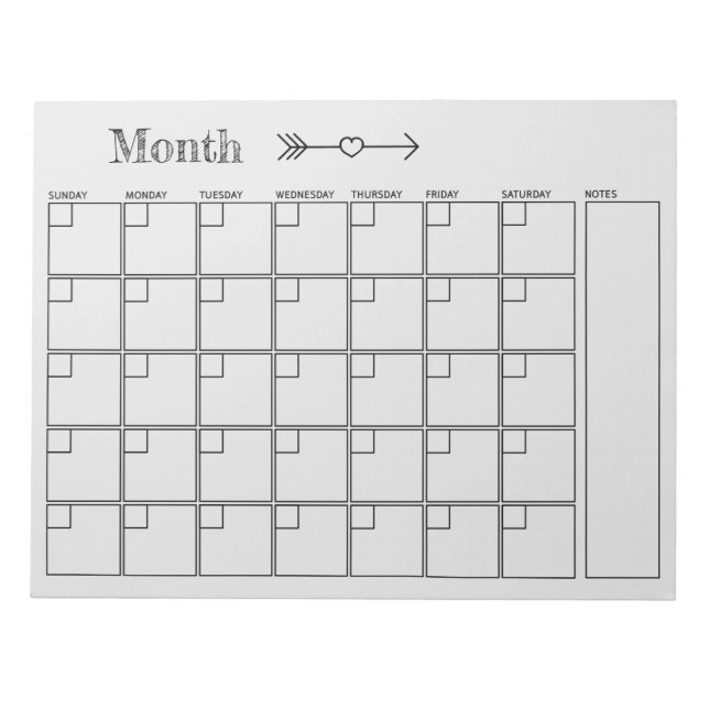 Light Grey Calendar Monthly Planner Notepad (Front)