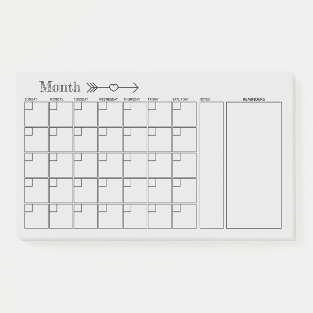 Light Grey Calendar Monthly Planner Post-it Notes (Front)