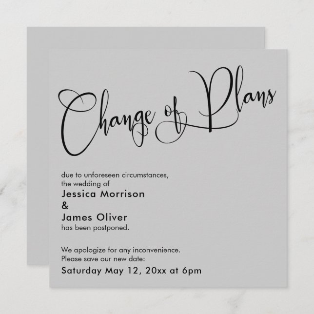 Light Grey Change of Plans Postponed Wedding Card (Front/Back)