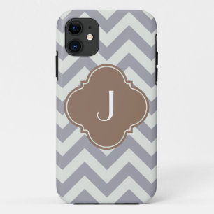 Light Grey Chevron Custom Monogram iPhone 11 Case