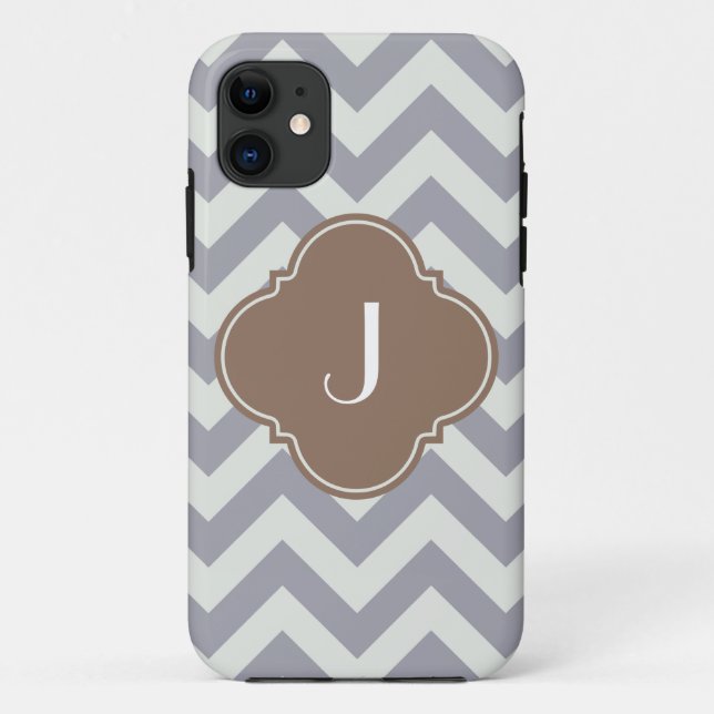 Light Grey Chevron Custom Monogram Case-Mate iPhone Case (Back)