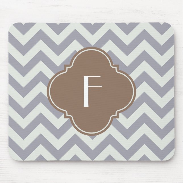 Light Grey Chevron Custom Monogram Mouse Pad (Front)