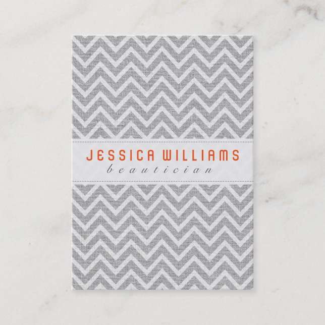 Light Grey Chevron Pattern Faux Linen Texture Business Card (Front)