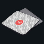 Light Grey Chevron Pattern Linen Texture Monogram Laptop Sleeve<br><div class="desc">Elegant light grey and white retro chevron geometric seamless pattern with linen texture and customisable and optional monogram. Touch of orange-red.</div>