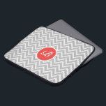 Light Grey Chevron Pattern Linen Texture Monogram Laptop Sleeve<br><div class="desc">Elegant light grey and white retro chevron geometric seamless pattern with linen texture and customisable and optional monogram. Touch of orange-red.</div>
