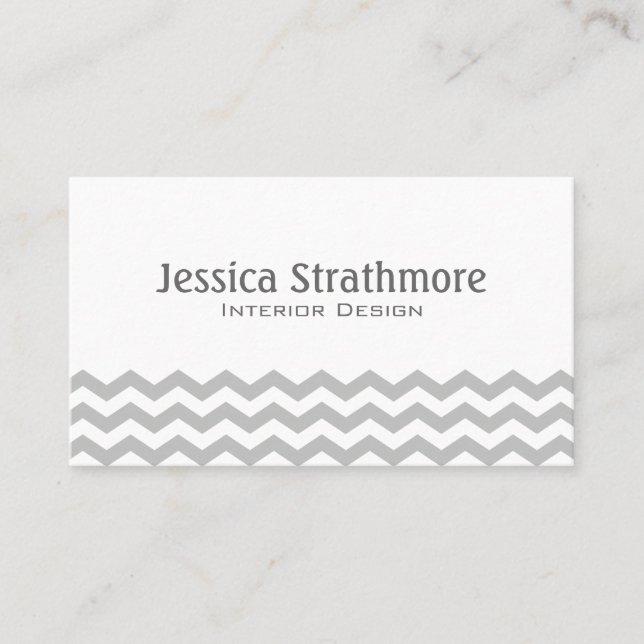 Light Grey Chevron Stripes Pattern Business Card (Front)