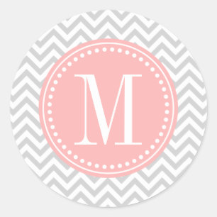 Light Grey Chevron Zigzag Personalised Monogram Classic Round Sticker