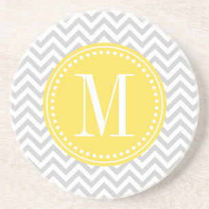 Light Grey Chevron Zigzag Personalised Monogram Coaster