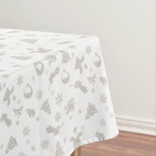 Light Grey Christmas Pattern on White Tablecloth