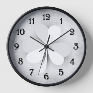 Light Grey Clover with Heart Shaped Leaves Irish Clock