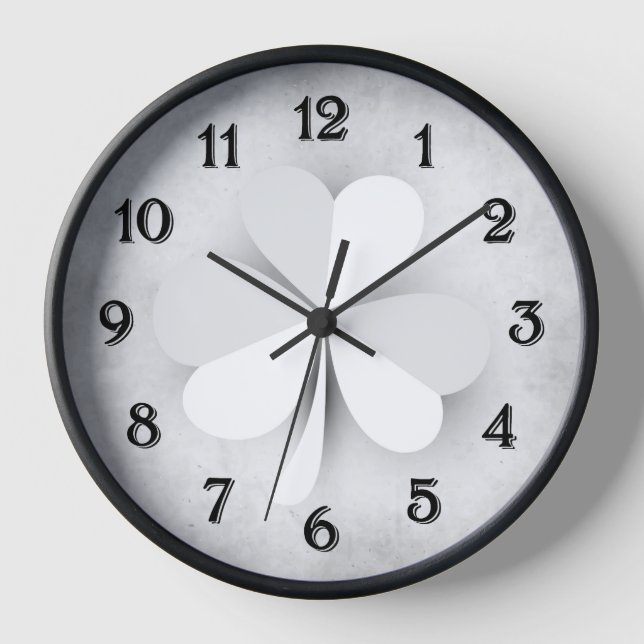 Light Grey Clover with Heart Shaped Leaves Irish Clock (Front)
