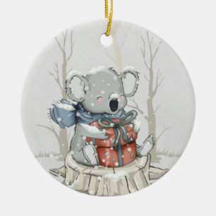 Light Grey Cute Koala Snowfall Ceramic Ornament