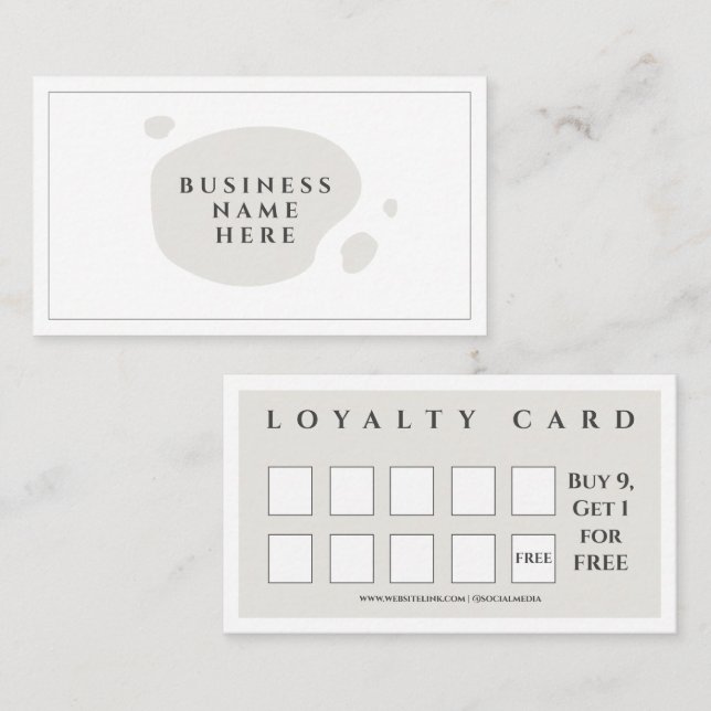 Light Grey Cute Minimalist Salon Coffee Shop Loyalty Card (Front/Back)