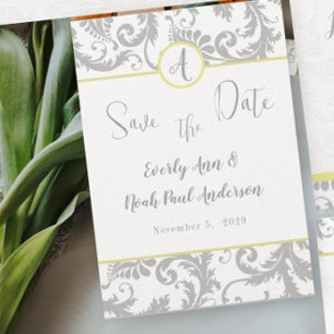 Light Grey Damask Bight Yellow Wedding Invitation