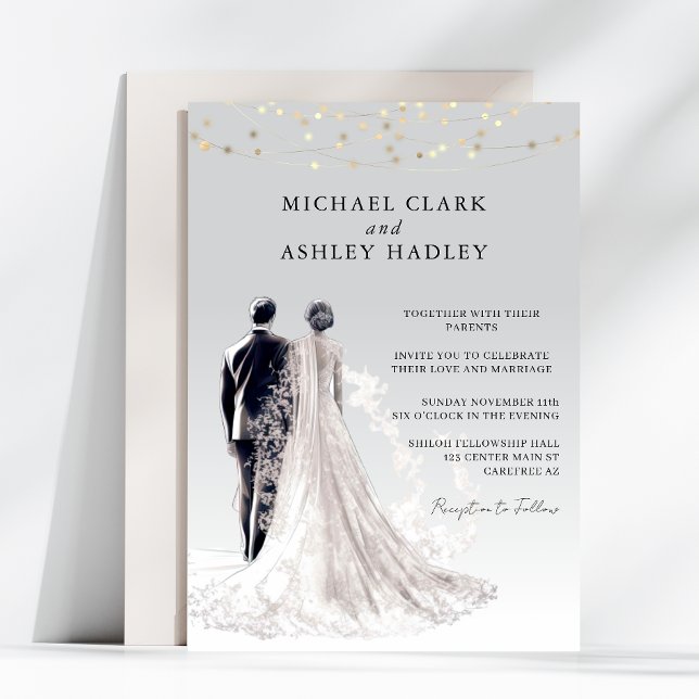 Light Grey Elegant Traditional Bride Groom Wedding Invitation (Creator Uploaded)