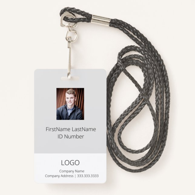 Light Grey Employee ID Badge with Barcode (Front with Lanyard)