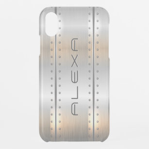 Light-grey faux brushed aluminium geometric design iPhone XR case