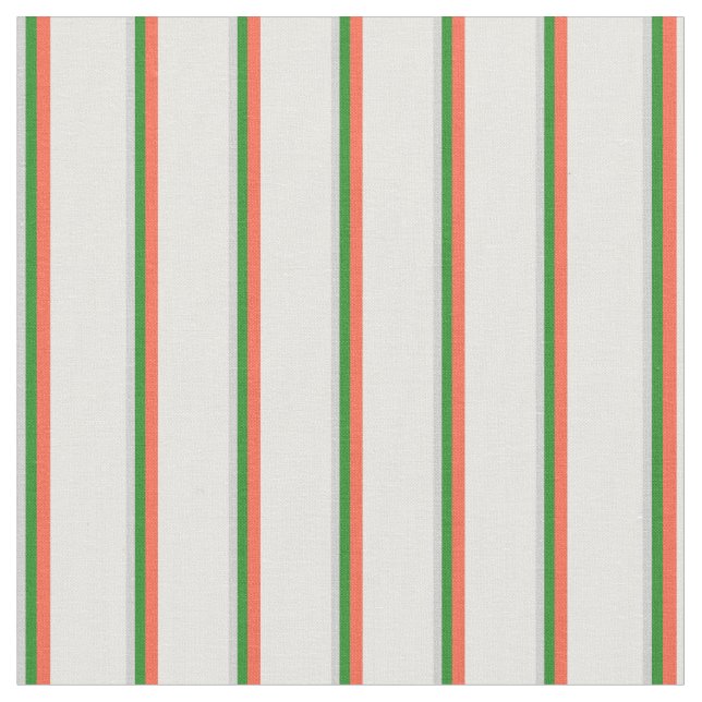 Light Grey, Forest Green, Red, and White Pattern Fabric (Close Up)