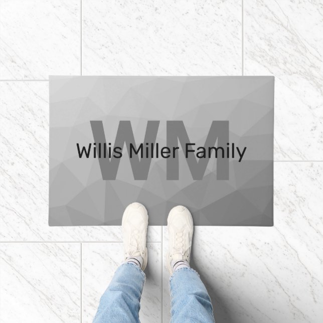 Light grey geometric mesh pattern Monogram Doormat (Indoor)