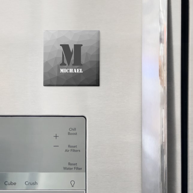 Light grey geometric mesh pattern Monogram Magnet (In Situ (Fridge))