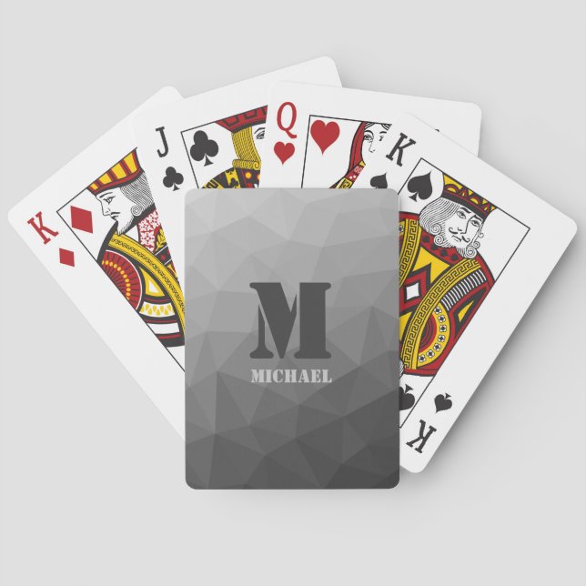 Light grey geometric mesh pattern Monogram Playing Cards (Back)
