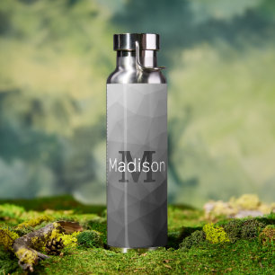 Light grey geometric Mesh Pattern Monogram Water Bottle