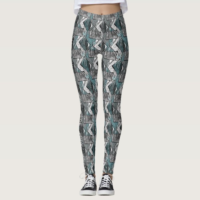 Light grey geometric print.  leggings (Front)