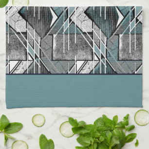 Light grey geometric print. tea towel