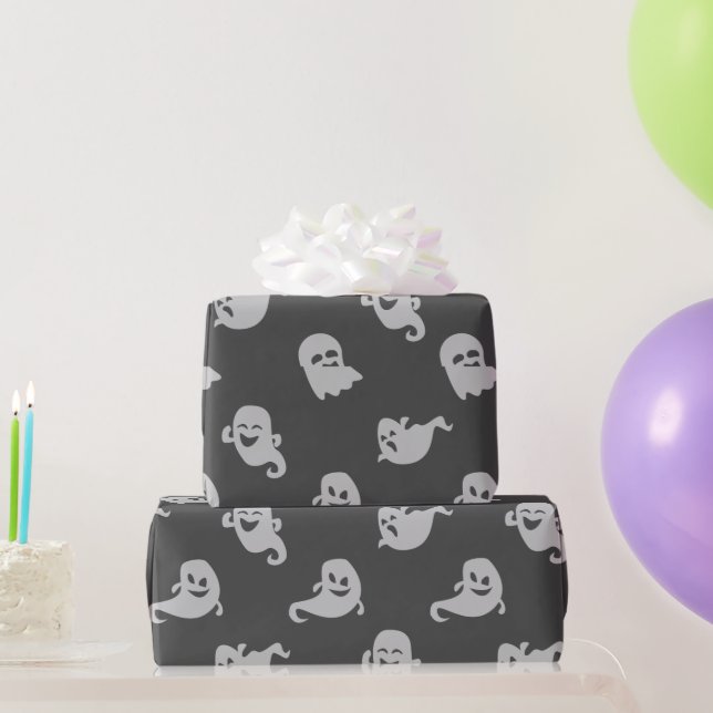 Light Grey Ghosts Dark Grey Halloween Wrapping Paper (Party Gifts)