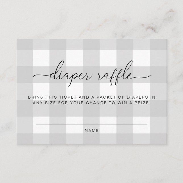 Light Grey Gingham Diaper Raffle Ticket Card (Front)