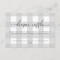 Light Grey Gingham Diaper Raffle Ticket Card