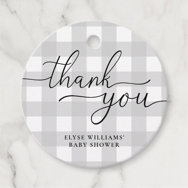 Light Grey Gingham Thank You Favour Round Tag (Front)
